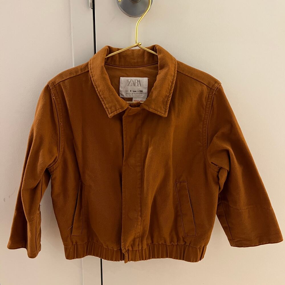 Zara Toddler Little Boy Cotton Canvas Bomber Jacket Brown Camel Size 4 Years